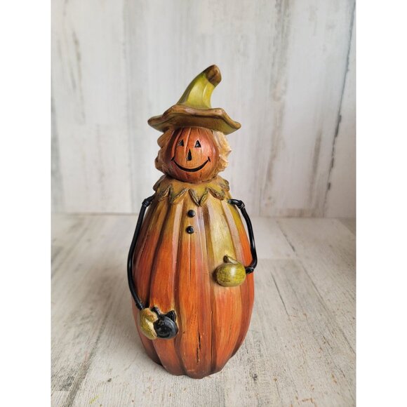 Fall pumpkin patch scarecrow cat Halloween vintage home decor figure - Picture 1 of 8